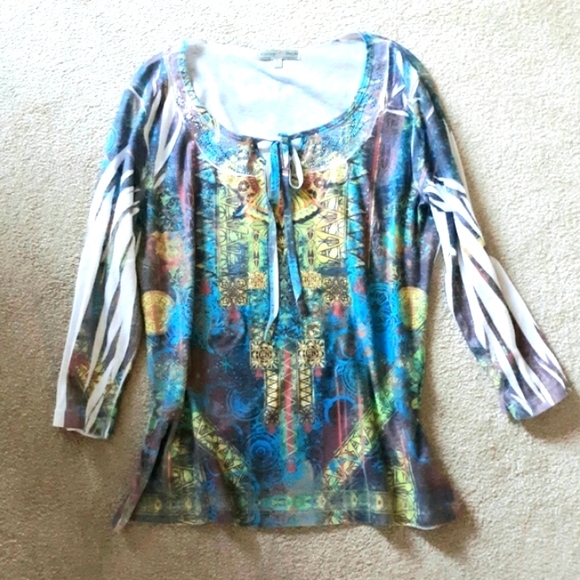 Vintage Suzie Women's 3/4 Sleeve Top Embellished - Picture 1 of 4